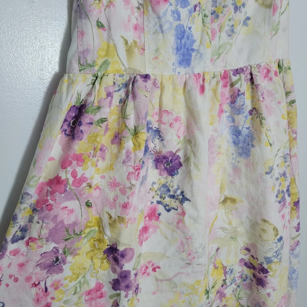 H&M Linen & Cotton Blend Floral Midi Dress Garden Tea Party Feminine Pastel XL - Picture 9 of 14